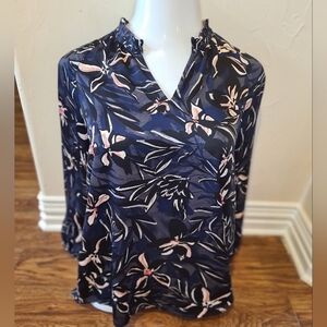 Nic + ZOE Floral Navy and Pink Blouse